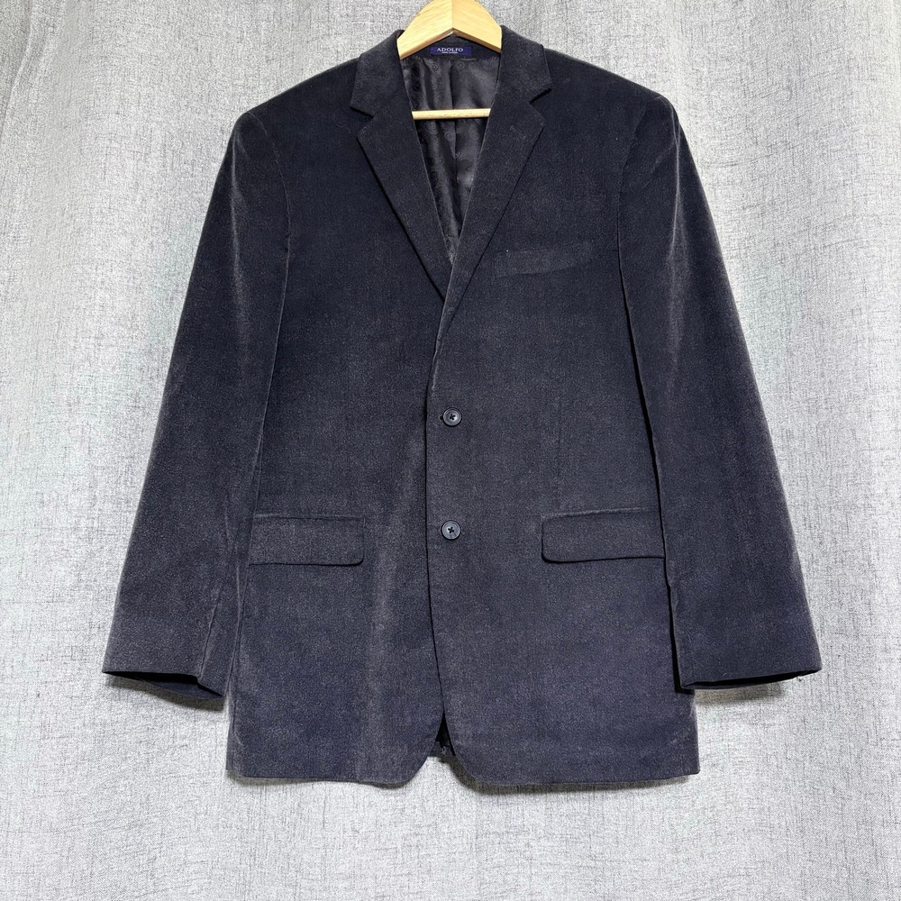 Adolfo Suit Jacket Men 42R Gray Corduroy Cotton Sport Blazer Boho Twee